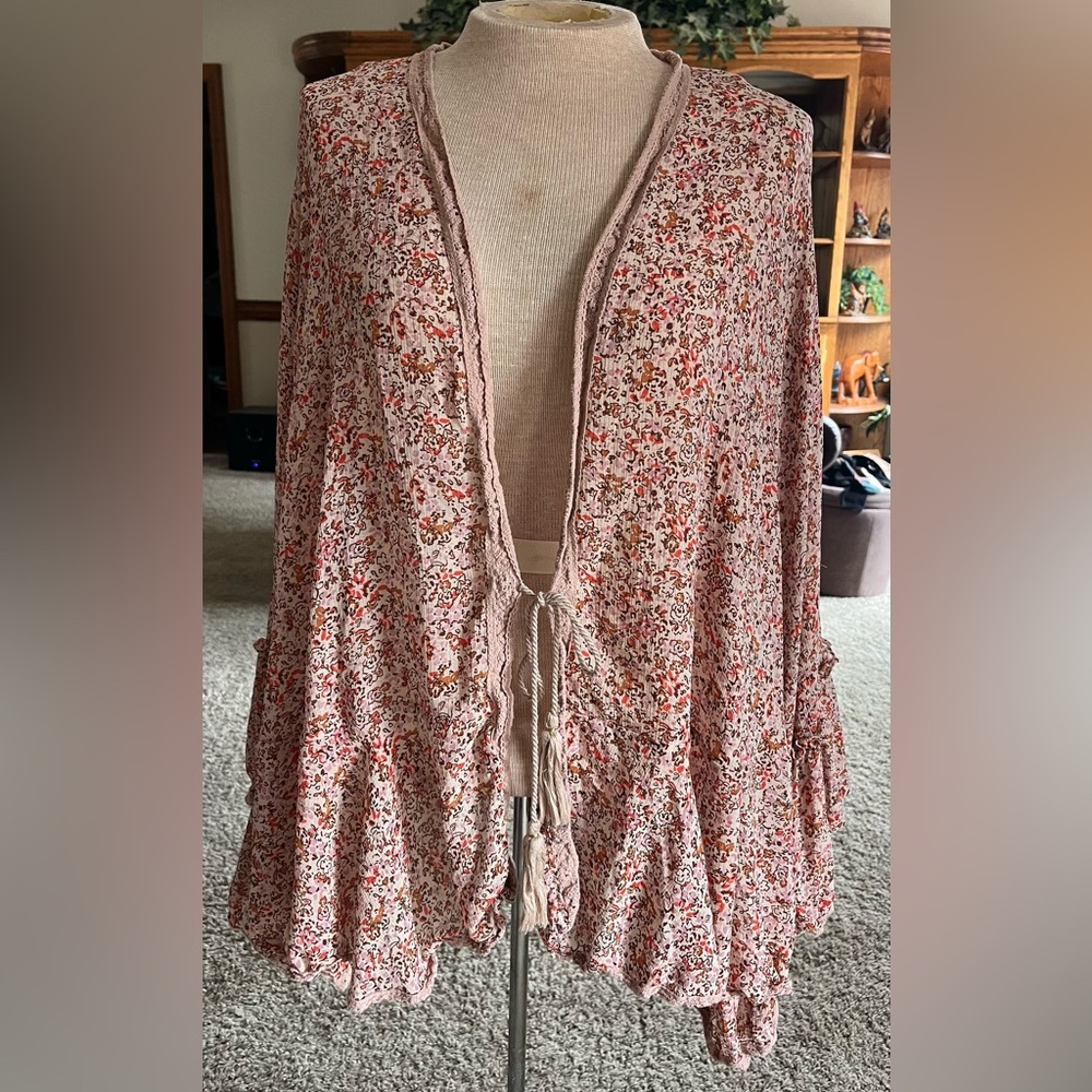 Free People Bohemian Floral Sheer Lace Bell Sleeves Blouse large